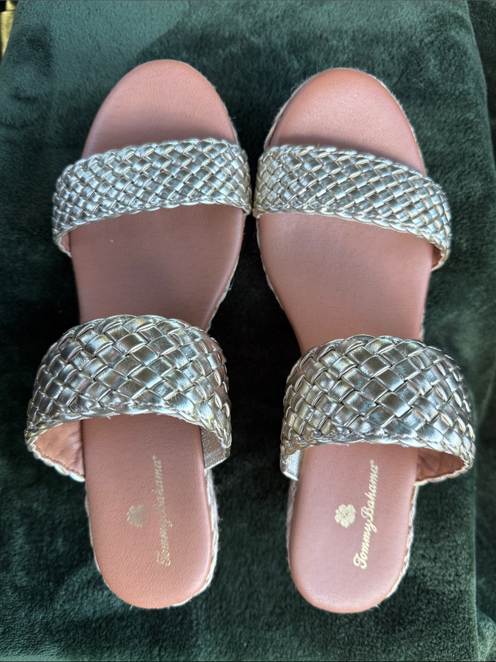 Tommy Bahama Metallic Gold Braided Double-Band Slide Sandals